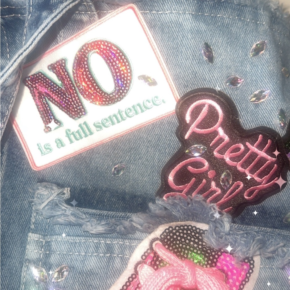 Denim Tote with Notebook & Pink Sequin Sneaker Patch - Picture 3 of 9